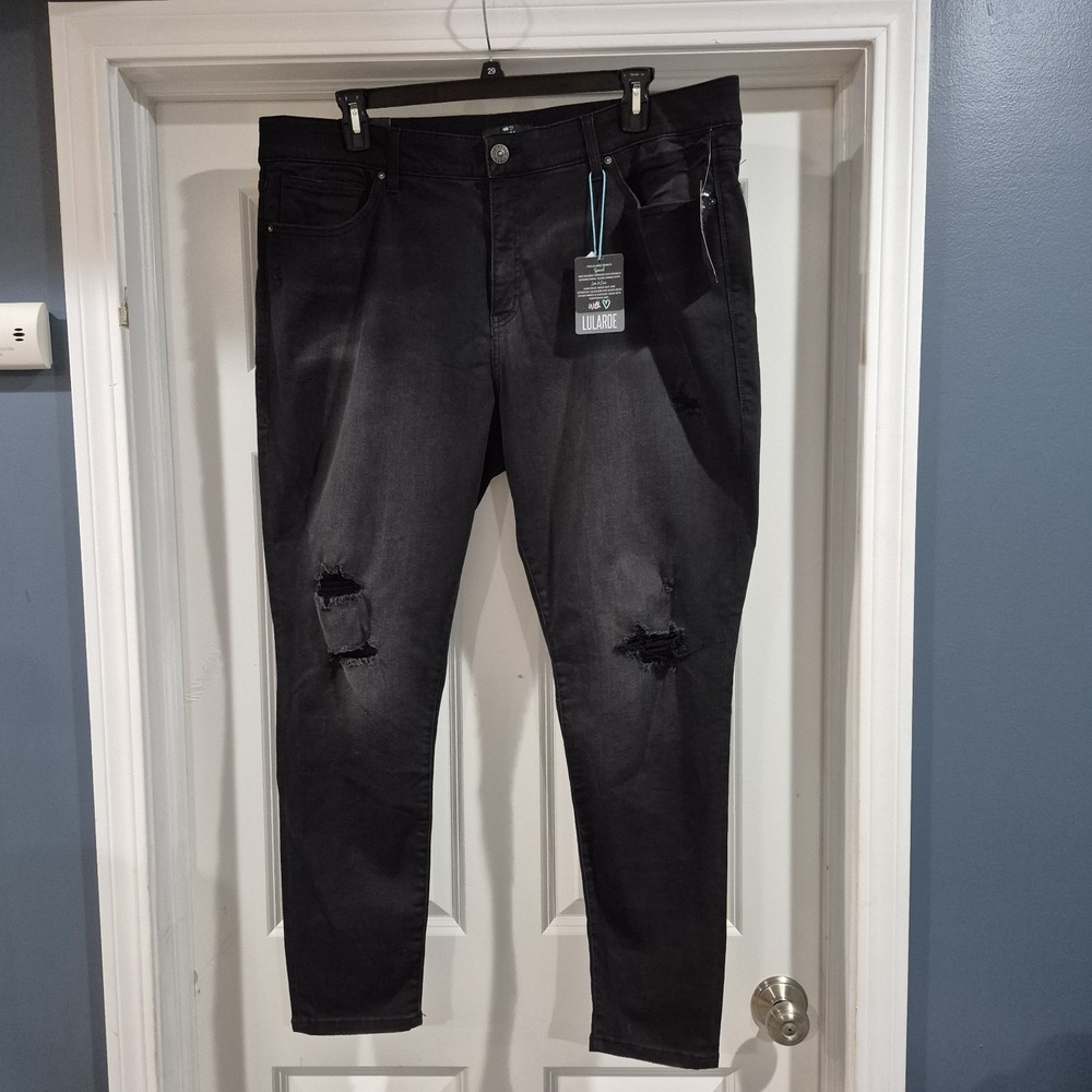 LuLaRoe Jeans Womens 40 Black‎ High Rise Skinny Destroyed Stretch Shaping Denim